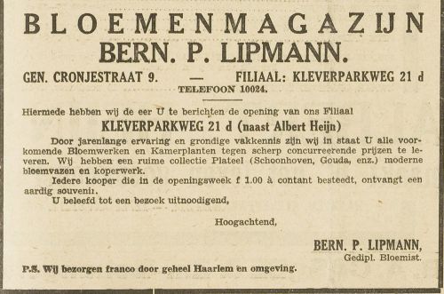 opening Bloemenzaak lipmann Te haarlem 7 okt 1932