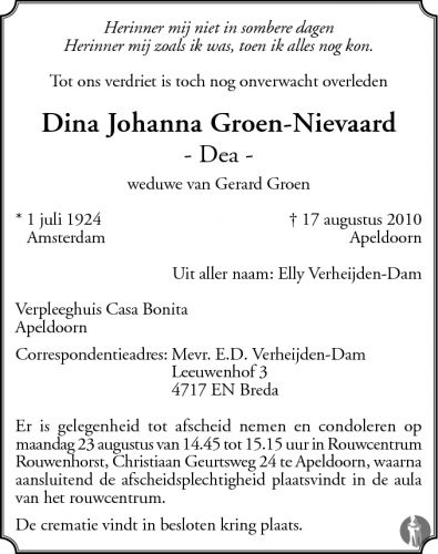 Dina Johanna (Dea) Groen - Nievaard